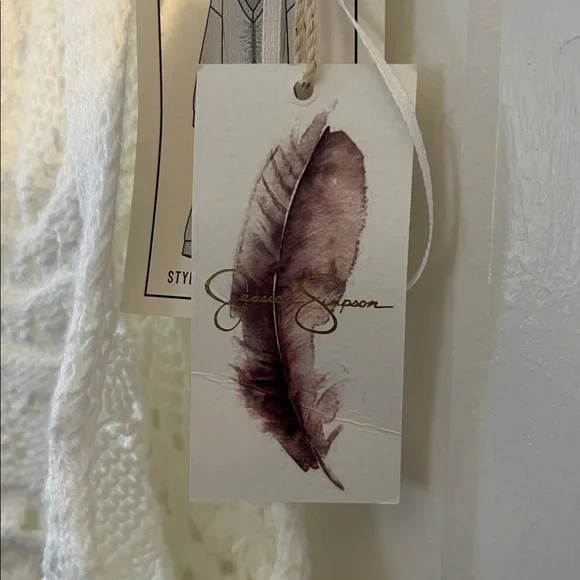 NWT JESSICA SIMPSON White Hollowed Knit V-Neck Drawstring Vest. Size: Small - Picture 8 of 8